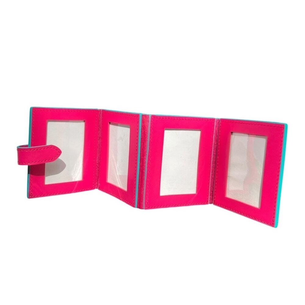 BAEKGAARD Mini Leather Picture Frame - folding wallet photo | Fuchsia Pink Teal
